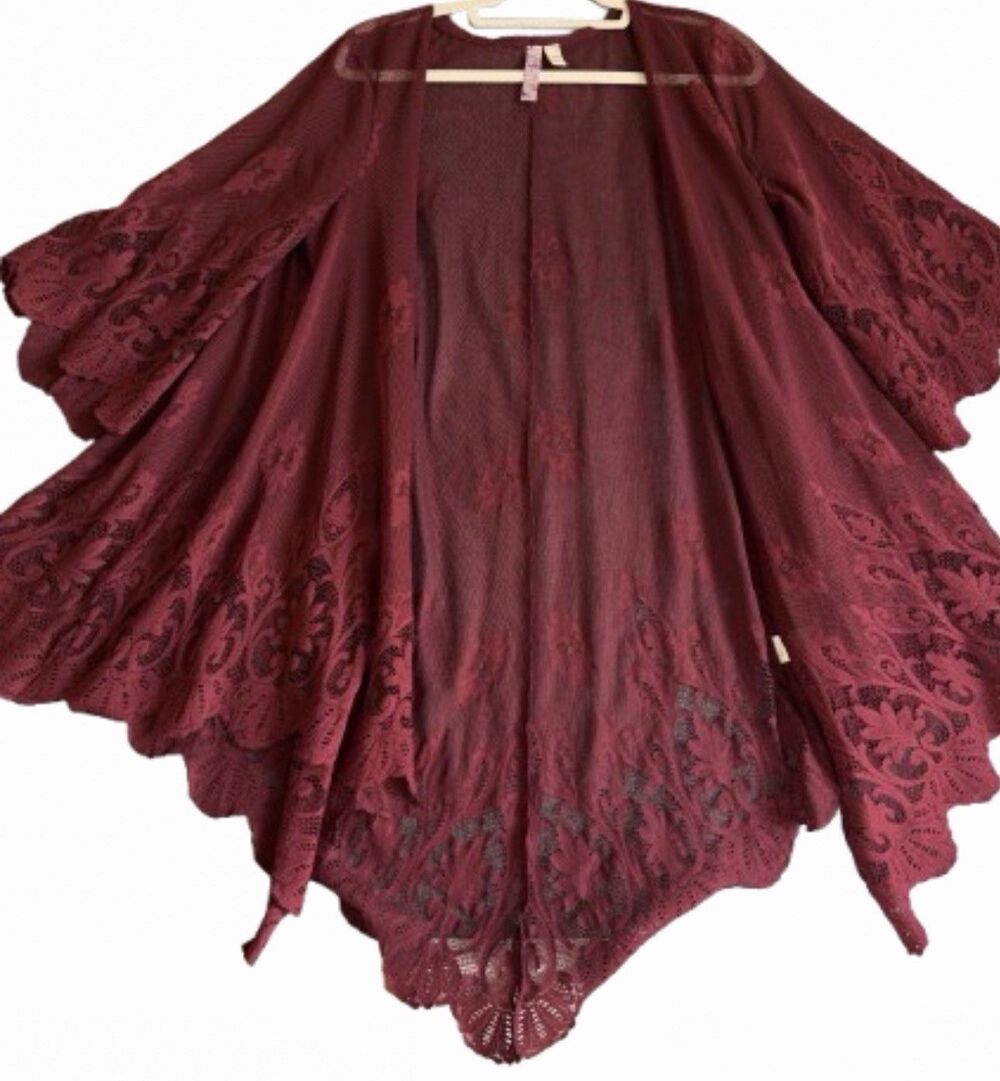 Alya Sheer Floral Kimono Cardigan Womens S/M Boho Duster Open Front - Picture 4 of 7